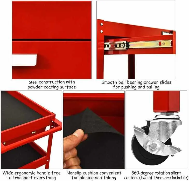 Three Tier Rolling Wheeled Utility Tool Cart Storage