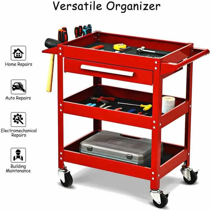 Three Tier Rolling Wheeled Utility Tool Cart Storage