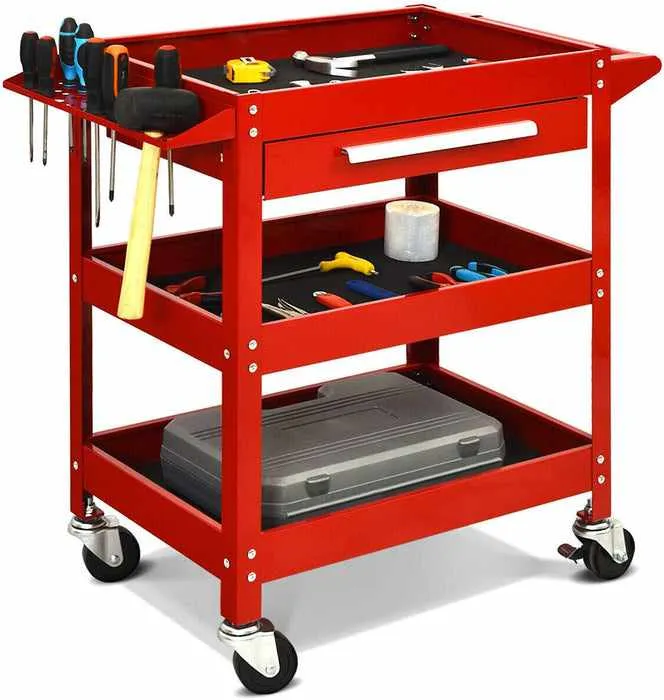 Three Tier Rolling Wheeled Utility Tool Cart Storage