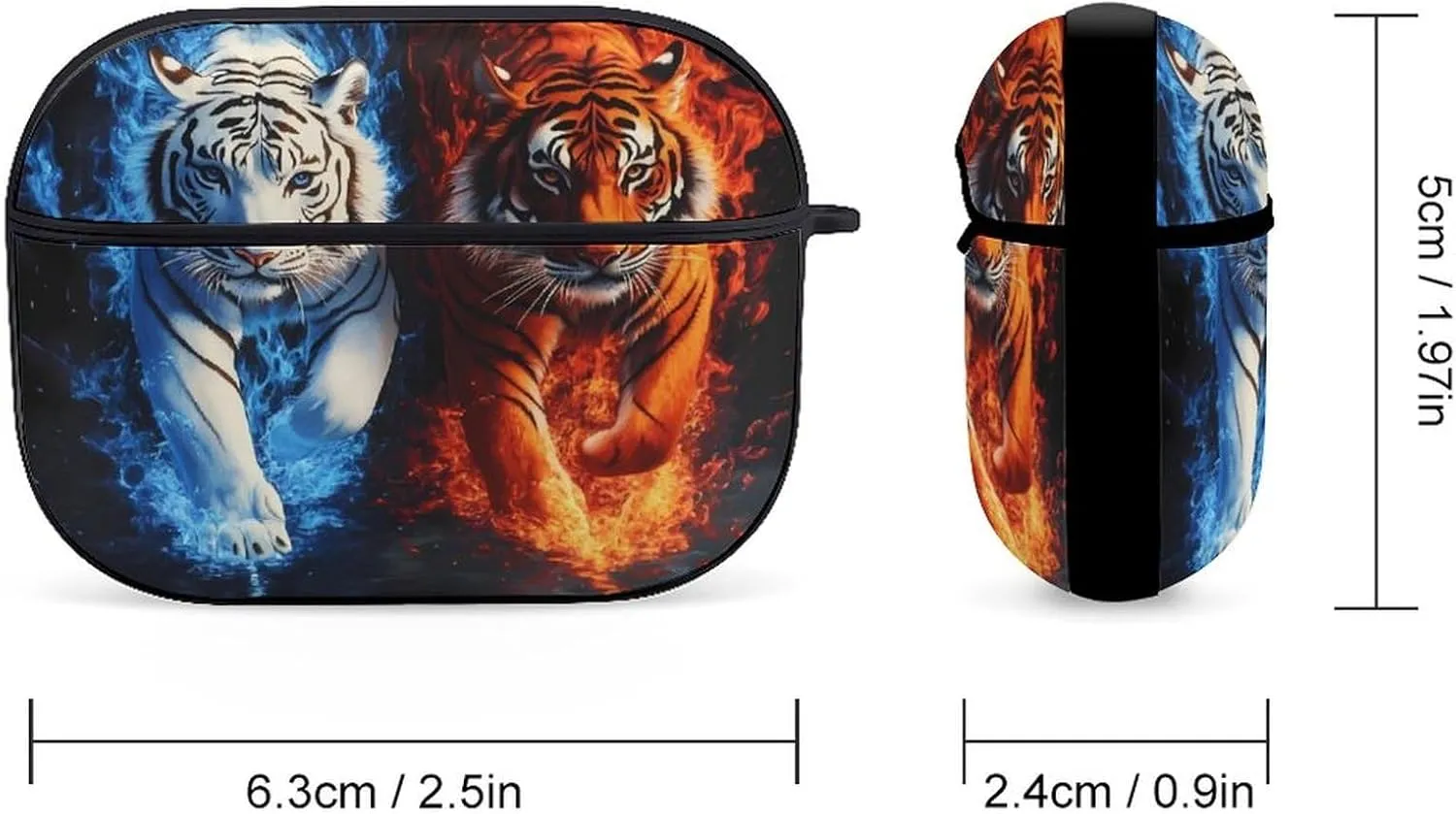 Tiger Earbud Case Bluetooth Headphone Case Full Protective Case with Keychain Compatible with Airpods Pro Black-Style