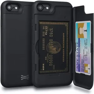 TORU CX PRO for iPhone SE 2022 / SE 2020 / iPhone 8 / iPhone 7 Case Wallet | Protective Shockproof Heavy Duty Cover with Hidden Card Holder & Card Slot | Plastic Mirror Included - Black