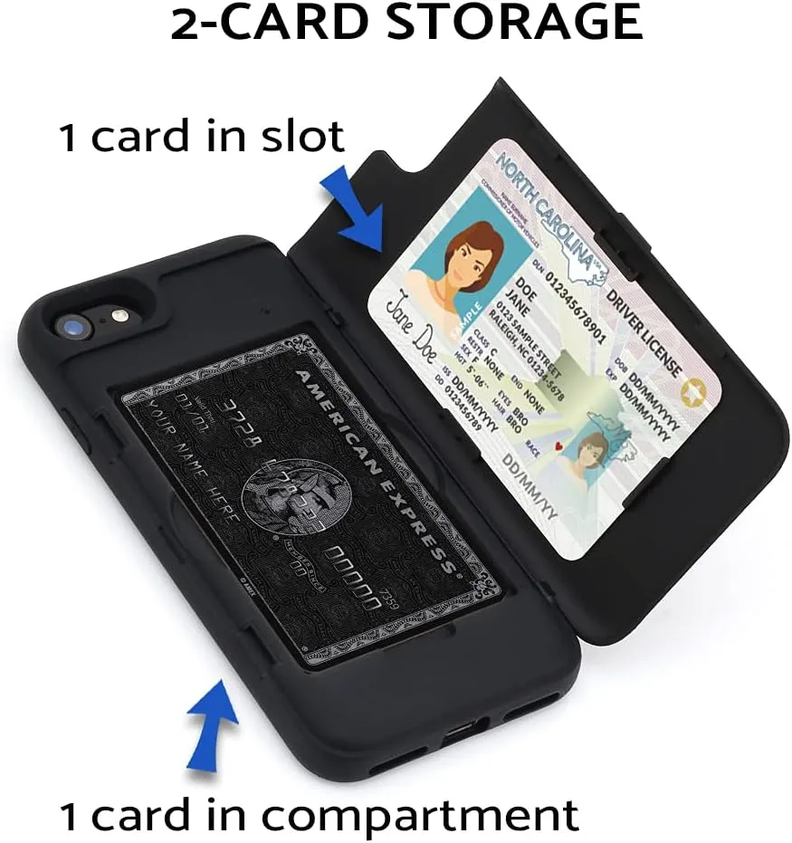 TORU CX PRO for iPhone SE 2022 / SE 2020 / iPhone 8 / iPhone 7 Case Wallet | Protective Shockproof Heavy Duty Cover with Hidden Card Holder & Card Slot | Plastic Mirror Included - Black
