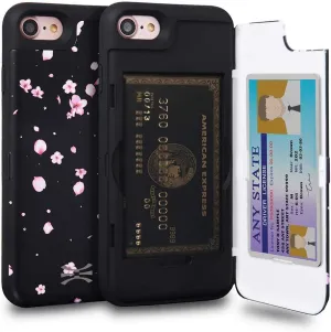 TORU CX PRO for iPhone SE 2022 / SE 2020 / iPhone 8 / iPhone 7 Case Wallet | Protective Shockproof Heavy Duty Cover with Hidden Card Holder & Card Slot | Plastic Mirror Included - Flowers