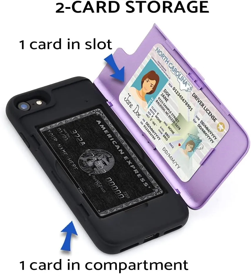 TORU CX PRO for iPhone SE 2022 / SE 2020 / iPhone 8 / iPhone 7 Case Wallet | Protective Shockproof Heavy Duty Cover with Hidden Card Holder & Card Slot | Plastic Mirror Included - Purple
