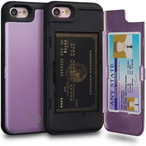 TORU CX PRO for iPhone SE 2022 / SE 2020 / iPhone 8 / iPhone 7 Case Wallet | Protective Shockproof Heavy Duty Cover with Hidden Card Holder & Card Slot | Plastic Mirror Included - Purple