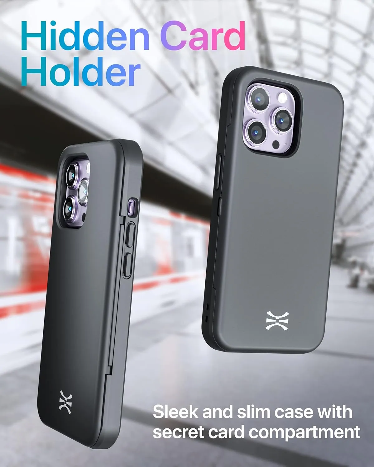 TORU CX Slim for iPhone 14 Pro Max Case Wallet | Protective Shockproof Heavy Duty Cover with Hidden Card Holder & Card Slot | Mirror & Wrist Strap Included - Black