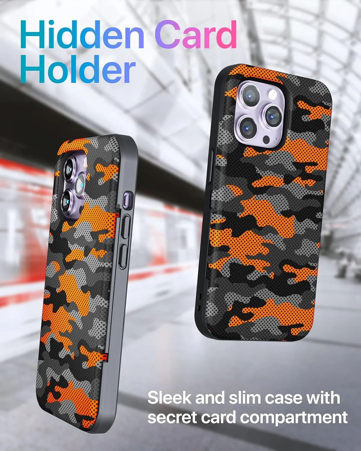 TORU CX Slim for iPhone 14 Pro Max Case Wallet | Protective Shockproof Heavy Duty Cover with Hidden Card Holder & Card Slot | Mirror & Wrist Strap Included - Camouflage