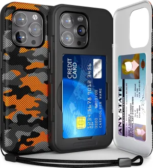 TORU CX Slim for iPhone 14 Pro Max Case Wallet | Protective Shockproof Heavy Duty Cover with Hidden Card Holder & Card Slot | Mirror & Wrist Strap Included - Camouflage