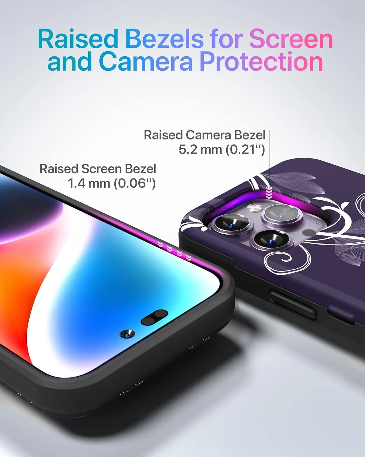 TORU CX Slim for iPhone 14 Pro Max Case Wallet | Protective Shockproof Heavy Duty Cover with Hidden Card Holder & Card Slot | Mirror & Wrist Strap Included - Flowers