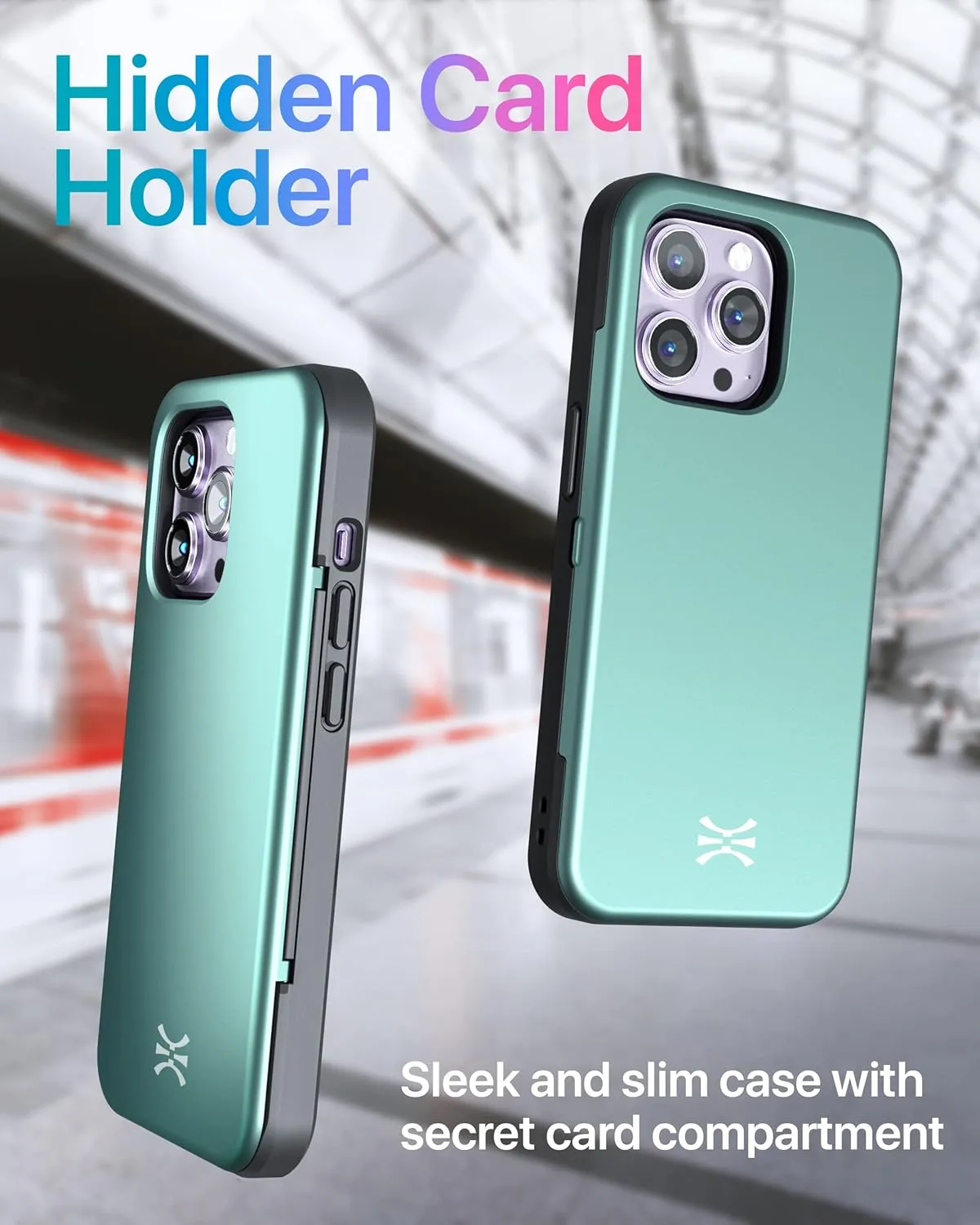 TORU CX Slim for iPhone 14 Pro Max Case Wallet | Protective Shockproof Heavy Duty Cover with Hidden Card Holder & Card Slot | Mirror & Wrist Strap Included - Green