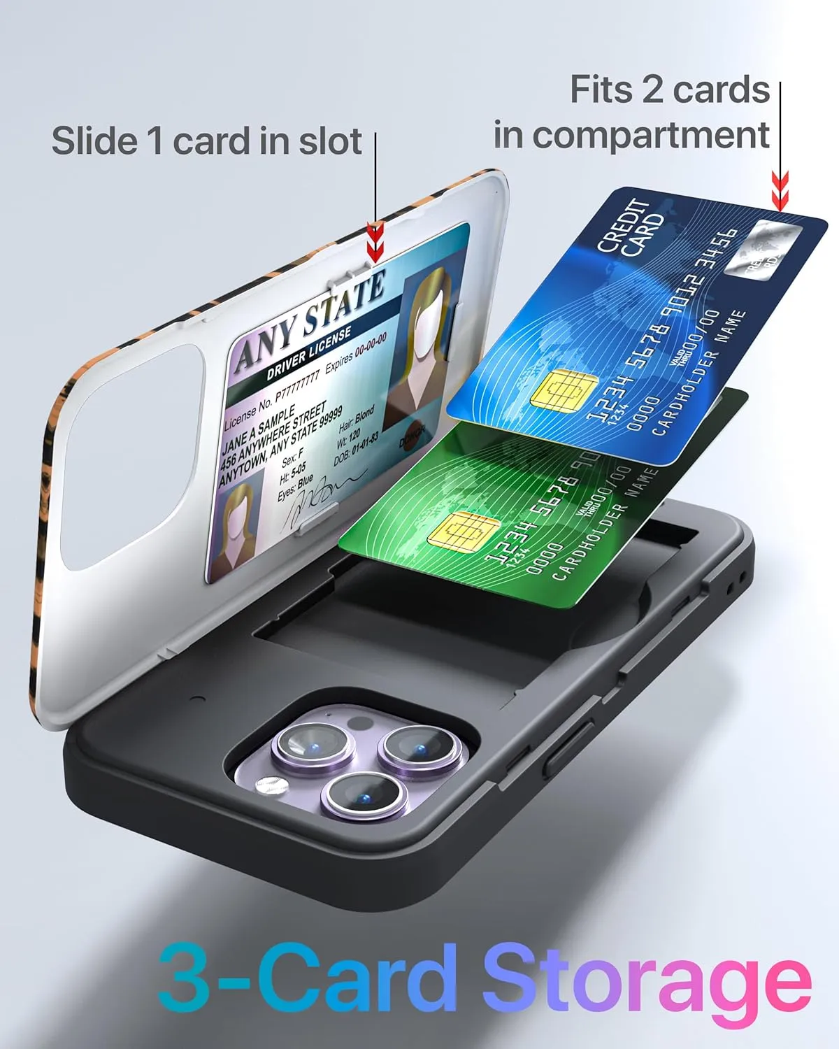 TORU CX Slim for iPhone 14 Pro Max Case Wallet | Protective Shockproof Heavy Duty Cover with Hidden Card Holder & Card Slot | Mirror & Wrist Strap Included - Leopard