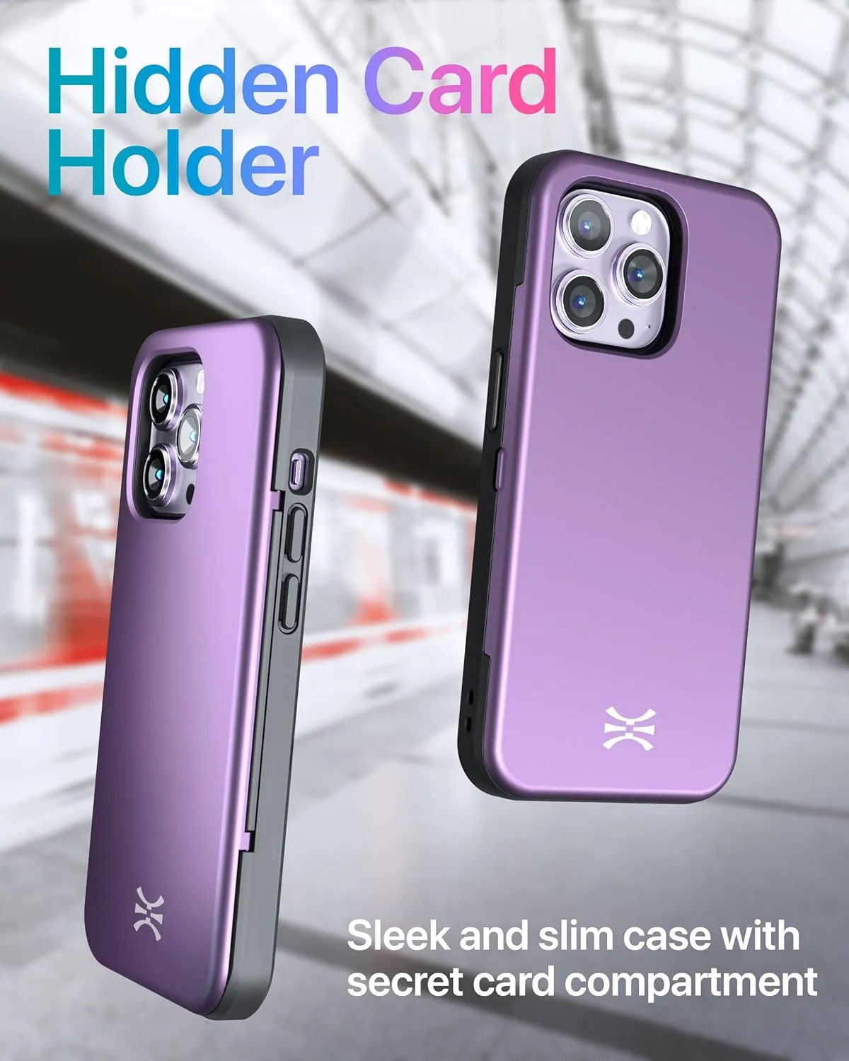 TORU CX Slim for iPhone 14 Pro Max Case Wallet | Protective Shockproof Heavy Duty Cover with Hidden Card Holder & Card Slot | Mirror & Wrist Strap Included - Purple