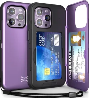 TORU CX Slim for iPhone 14 Pro Max Case Wallet | Protective Shockproof Heavy Duty Cover with Hidden Card Holder & Card Slot | Mirror & Wrist Strap Included - Purple