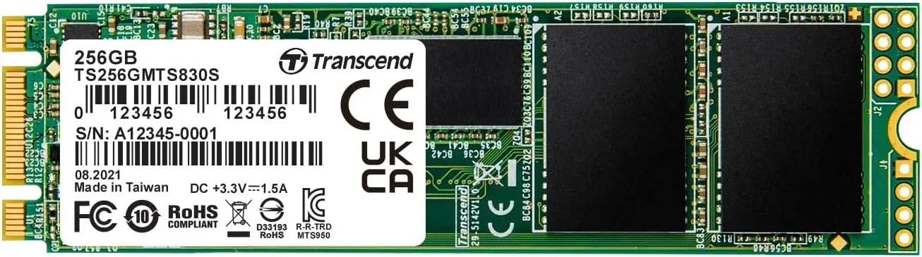 Transcend 256GB MTS830S M.2 2280 SATA III SSD, Internal Solid State Drive, Dram Cache, Compatible with Laptop & PC Desktop, Up to 530/400 MB/s - TS256GMTS830S