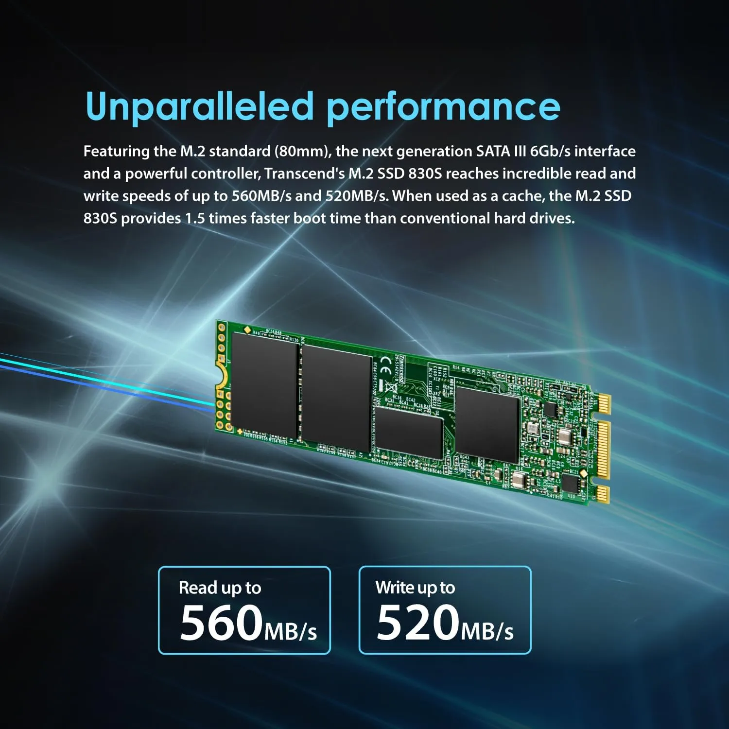 Transcend 256GB MTS830S M.2 2280 SATA III SSD, Internal Solid State Drive, Dram Cache, Compatible with Laptop & PC Desktop, Up to 530/400 MB/s - TS256GMTS830S