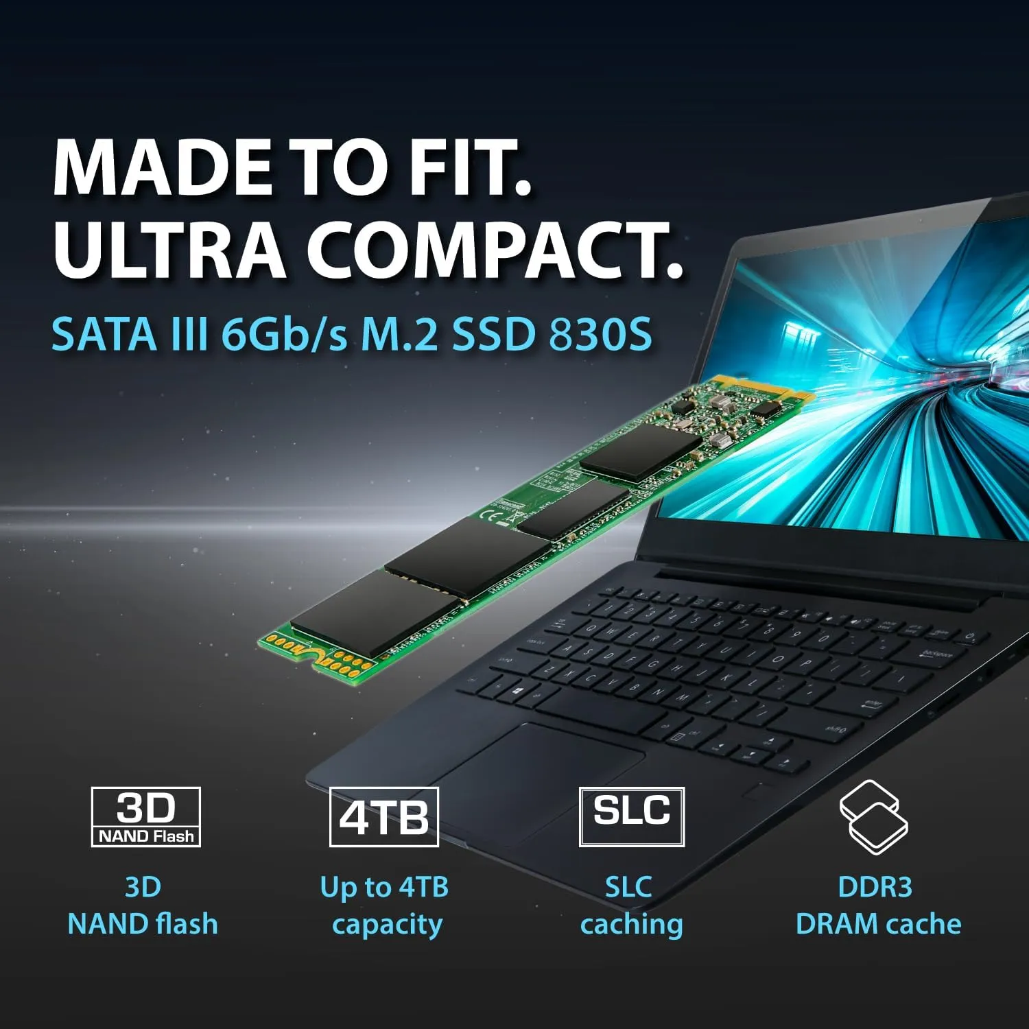 Transcend 256GB MTS830S M.2 2280 SATA III SSD, Internal Solid State Drive, Dram Cache, Compatible with Laptop & PC Desktop, Up to 530/400 MB/s - TS256GMTS830S