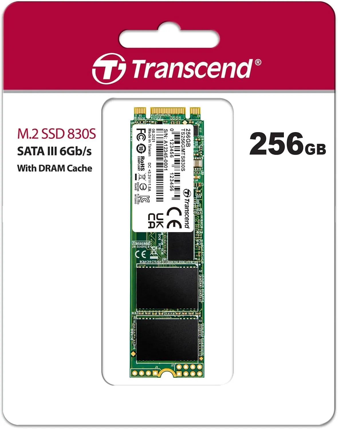 Transcend 256GB MTS830S M.2 2280 SATA III SSD, Internal Solid State Drive, Dram Cache, Compatible with Laptop & PC Desktop, Up to 530/400 MB/s - TS256GMTS830S