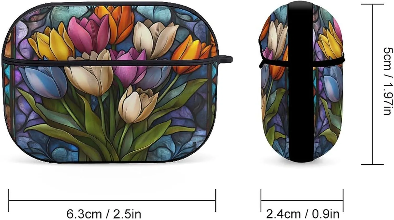 Tulips Earbud Case Bluetooth Headphone Case Full Protective Case with Keychain Compatible with Airpods Pro Black-Style