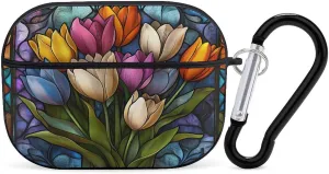 Tulips Earbud Case Bluetooth Headphone Case Full Protective Case with Keychain Compatible with Airpods Pro Black-Style