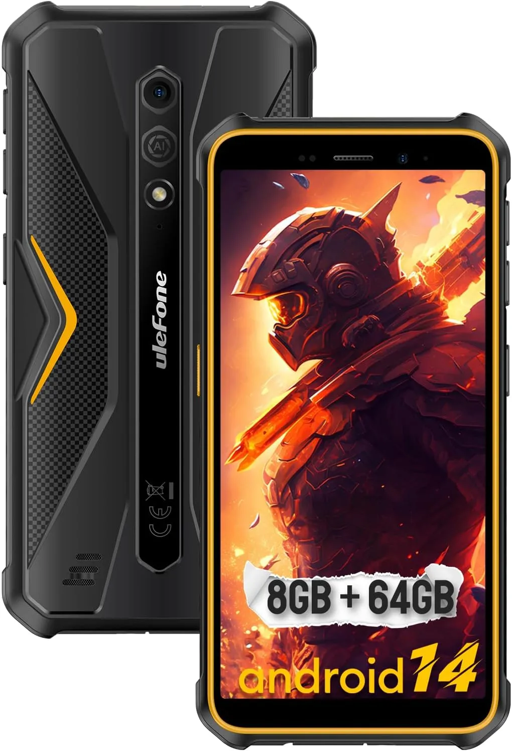 Ulefone Armor X12 Pro Rugged Phones Unlocked, 5.45 inch Screen, Android 14, 8GB   64GB, 13MP   8MP Waterproof Camera, 4860mAh Battery, Military Grade Smartphone, Face ID, NFC, OTG, WiFi - Orange
