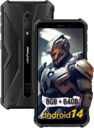Ulefone Armor X12 Pro Rugged Smartphone, Waterproof Phones Unlocked, Octa-core Android 14, 8GB 64GB, Dual SIM Global 4G LTE, 4860mAh Battery, Face Recognition, Bluetooth, NFC, Compass - Black