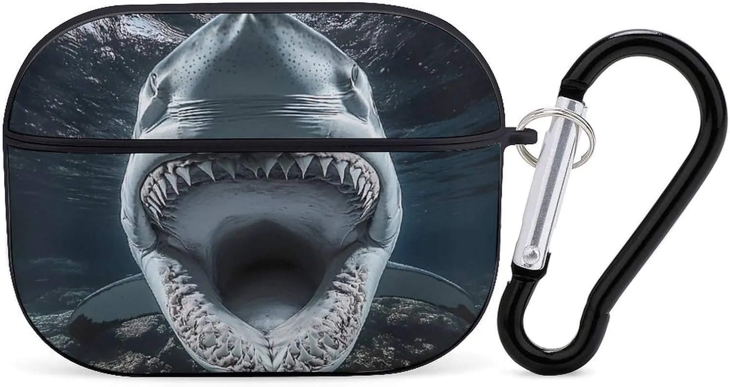 Underwater Ocean Shark Earbud Case Bluetooth Headphone Case Full Protective Case with Keychain Compatible with Airpods Pro Black-Style