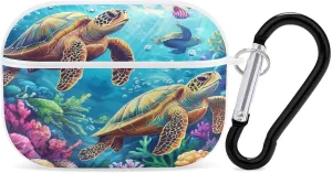Underwater Sea Turtle Earbud Case Bluetooth Headphone Case Full Protective Case with Keychain Compatible with Airpods Pro White-Style