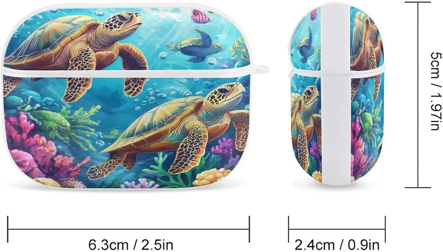 Underwater Sea Turtle Earbud Case Bluetooth Headphone Case Full Protective Case with Keychain Compatible with Airpods Pro White-Style