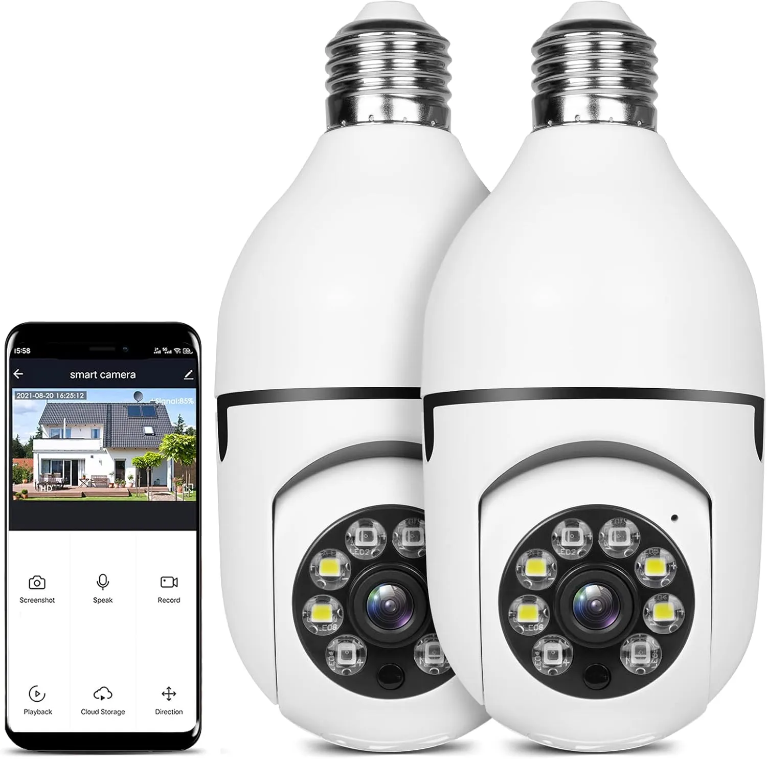 UPULTRA Light Bulb Security Camera Outdoor 2packs HD Wireless 5GHz/2.4GHz WiFi Home IP Cameras E27 360 Degree Panoramic,Motion Detection and Alarm,Two-Way Audio,Night Vision