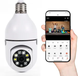VYANLIGHT 4MP Security Camera with 2.4GHz WiFi, 360 Panoramic Pan-Tilt-Zoom View, 2K Full-Color Night Vision Bulb Video Camera, Motion Detection Audible Alarm Easy Install, Includes 64GB SD Card