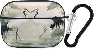White Crane Jungle Animals Earbud Case Bluetooth Headphone Case Full Protective Case with Keychain Compatible with Airpods Pro Black-Style