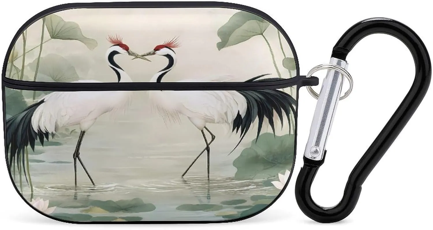 White Crane Jungle Animals Earbud Case Bluetooth Headphone Case Full Protective Case with Keychain Compatible with Airpods Pro Black-Style