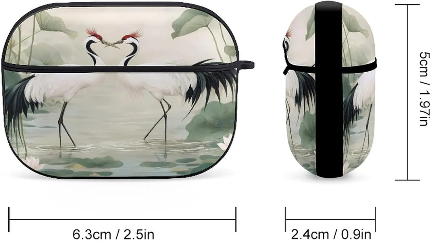 White Crane Jungle Animals Earbud Case Bluetooth Headphone Case Full Protective Case with Keychain Compatible with Airpods Pro Black-Style