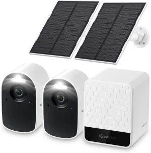 WiFi6 Solar Security Cameras Wireless Outdoor, 2K QHD Home Security System, 2-Cam Kit, 2.4&5GHz WiFi, Color Night Vision, Local Storage, IP66 Weatherproof, Works with Alexa, No Monthly Fees