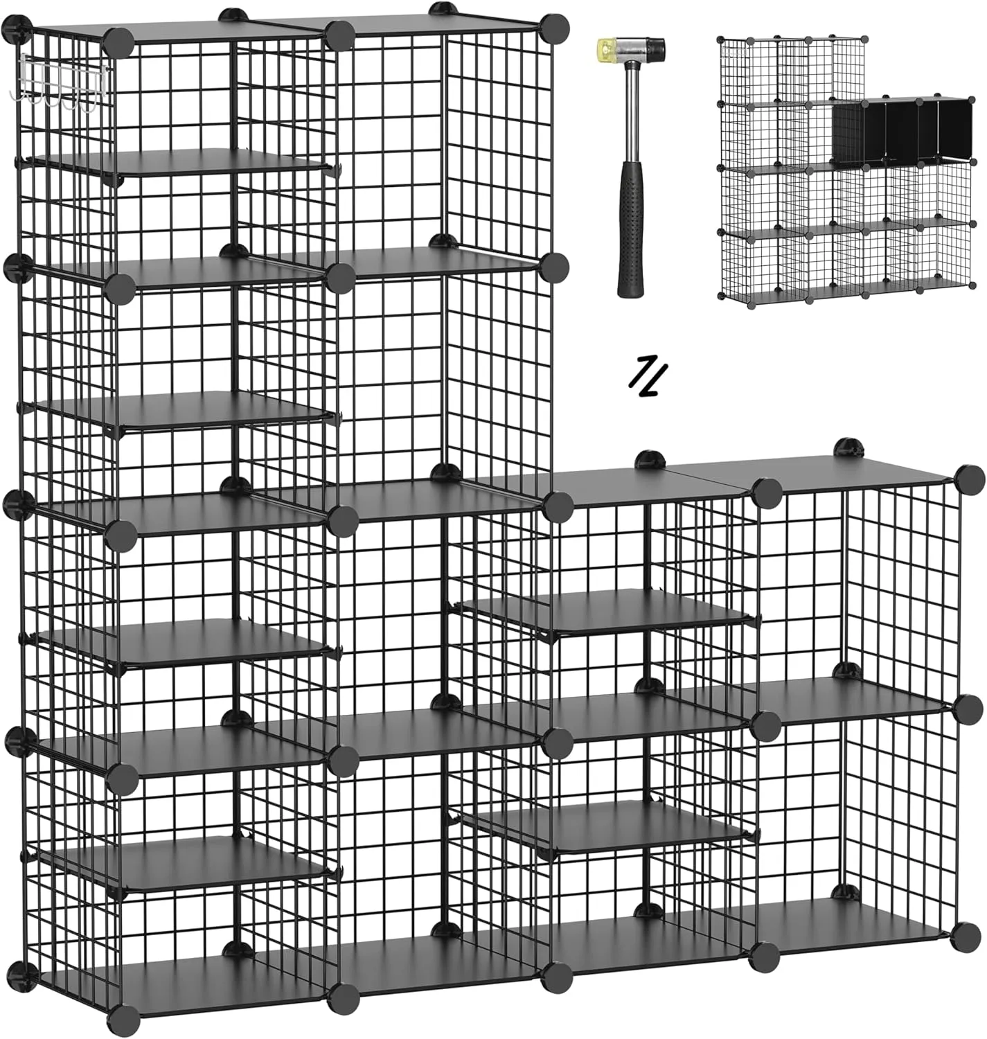 Wire Cube Storage Organizer, 12 Cubes Converted into 14 Cubes, Sturdy Metal Grids Storage Shelf Closet Shelving Units and Storage, Shelves for Bedroom LIvingroom Office