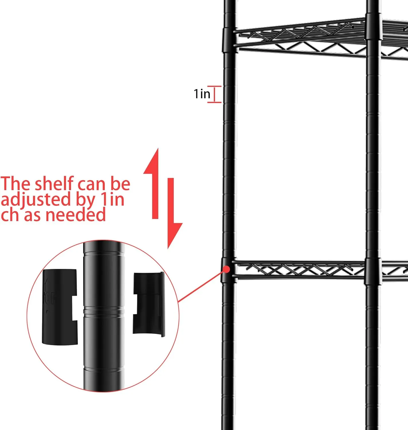 Wire Shelving Rack Storage Shelves,Vertical Garage Storage Shelves,Metal Adjustable Shelving,Garage Shelving for Laundry Bathroom Kitchen Wall Storage Room (Black,16.5" W x 11.4" D x 50" H)