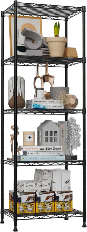 Wire Shelving Rack Storage Shelves,Vertical Garage Storage Shelves,Metal Adjustable Shelving,Garage Shelving for Laundry Bathroom Kitchen Wall Storage Room (Black,16.5" W x 11.4" D x 50" H)