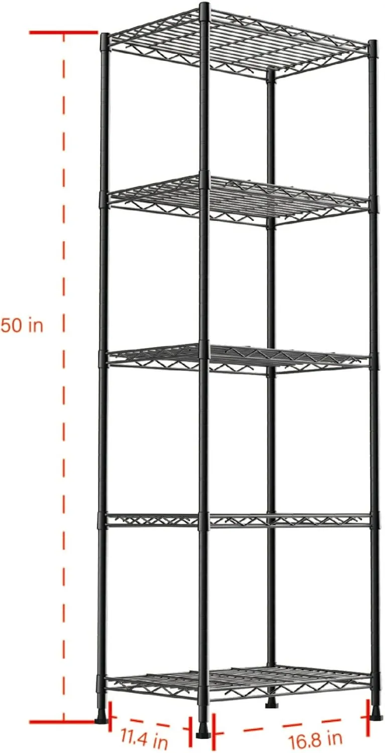 Wire Shelving Rack Storage Shelves,Vertical Garage Storage Shelves,Metal Adjustable Shelving,Garage Shelving for Laundry Bathroom Kitchen Wall Storage Room (Black,16.5" W x 11.4" D x 50" H)