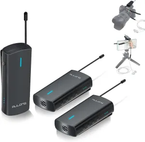 Wireless Lavalier Microphone System, Lapel Microphone for iPhone, Android, Camera, Body Mic with Monitoring for YouTube, TIK-Tok, Interview, Vlogging - 2TX