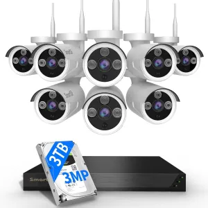 Wireless Security Camera System, 10CH 5MP NVR with 8 3MP Cameras, 3TB HDD, Night Vision, Motion Detection, Indoor/Outdoor Video Surveillance, Free App (3MP-3TB Hard Drive-8 Cam)
