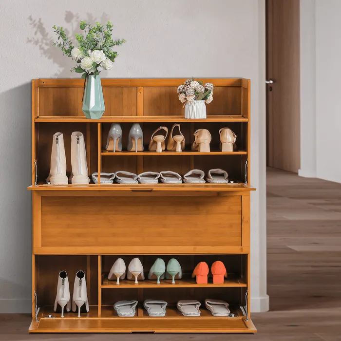 Wooden Narrow Entryway Shoe Storage Cabinet