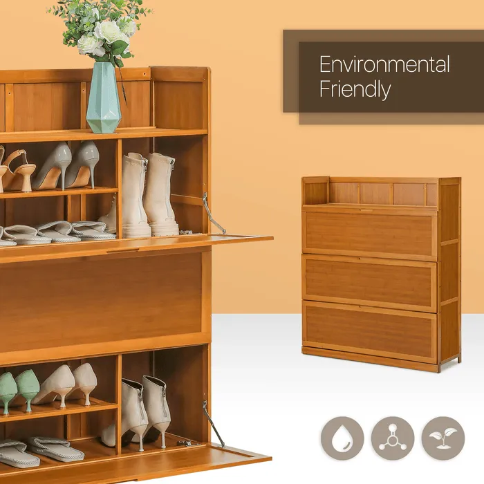 Wooden Narrow Entryway Shoe Storage Cabinet