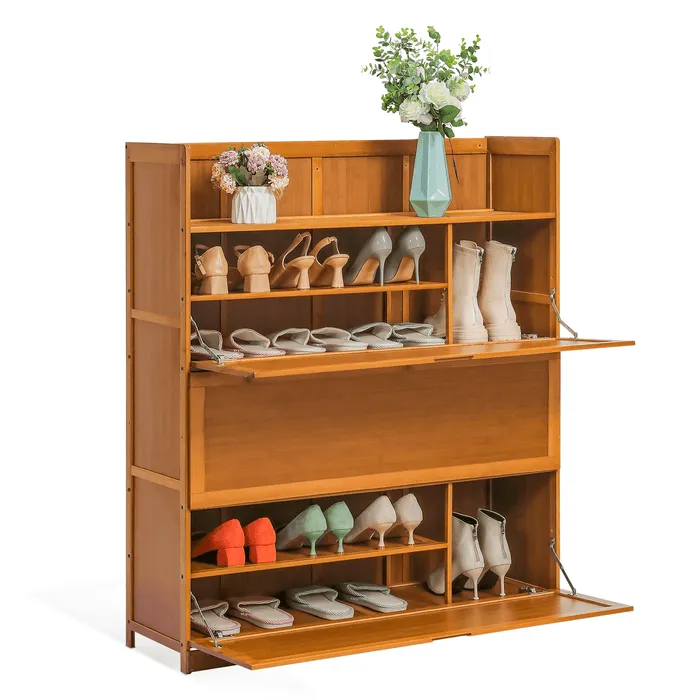 Wooden Narrow Entryway Shoe Storage Cabinet