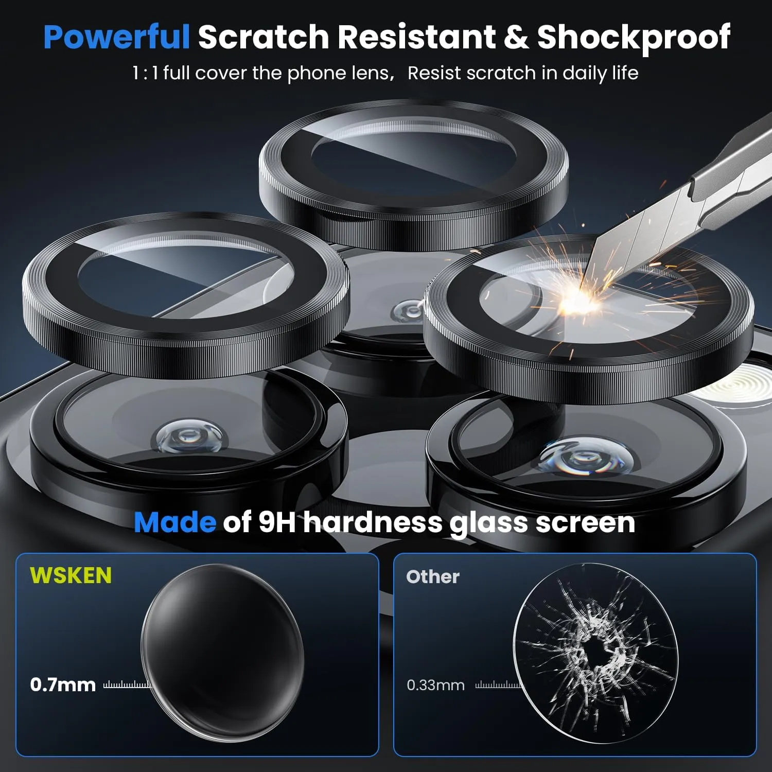 WSKEN for iPhone 16 Pro/iPhone 16 Pro Max/iPhone 15 Pro/iPhone 15 Pro Max Camera Lens Protector - [Original Shooting Model] Shatterproof Ultra HD Tempered Metal Glass Camera Screen Protector Cover