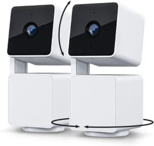 WYZE Cam Pan v3 Indoor/Outdoor IP65-Rated 1080p Pan/Tilt/Zoom Wi-Fi Smart Home Security Camera with Color Night Vision, 2-Way Audio, Compatible with Alexa & Google Assistant, White, 2-Pack