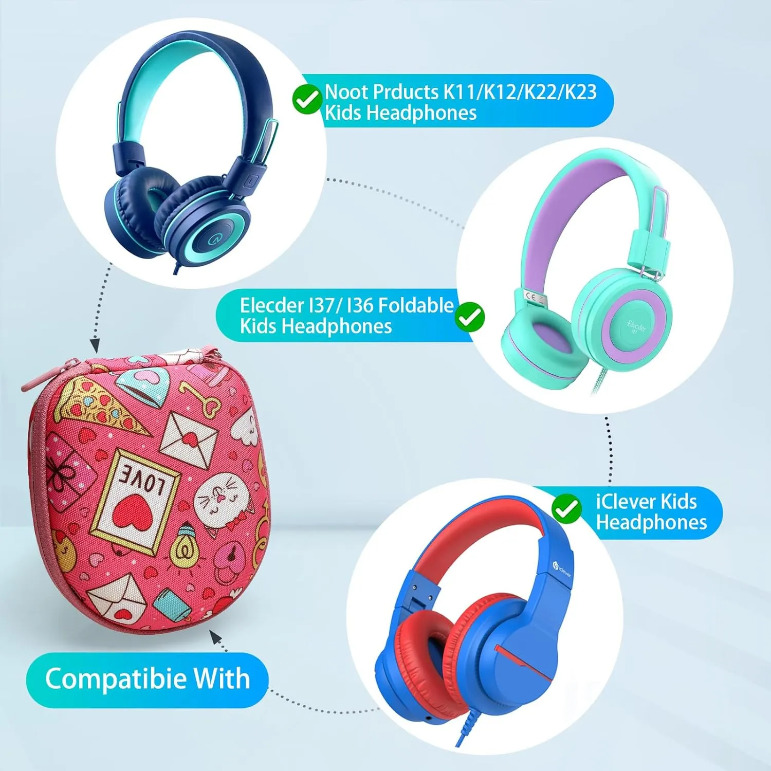 XANAD Carrying Case for Kids Headphone - Elecder i37 / Noot K11 / iClever HS14 Foldable Wired On-Ear Headset (The Headset is not Included)