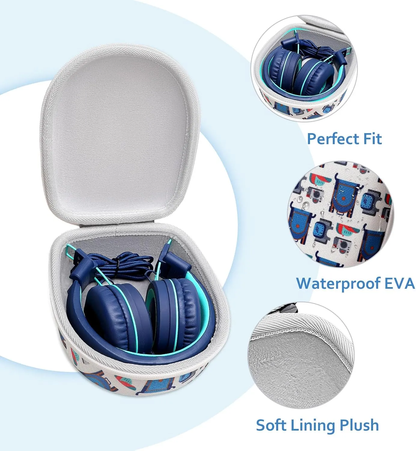 XANAD Kids Headphone Case for Elecder i37 / Noot K11 / iClever HS14 Foldable Wired On-Ear Headset (The Headset is not Included)