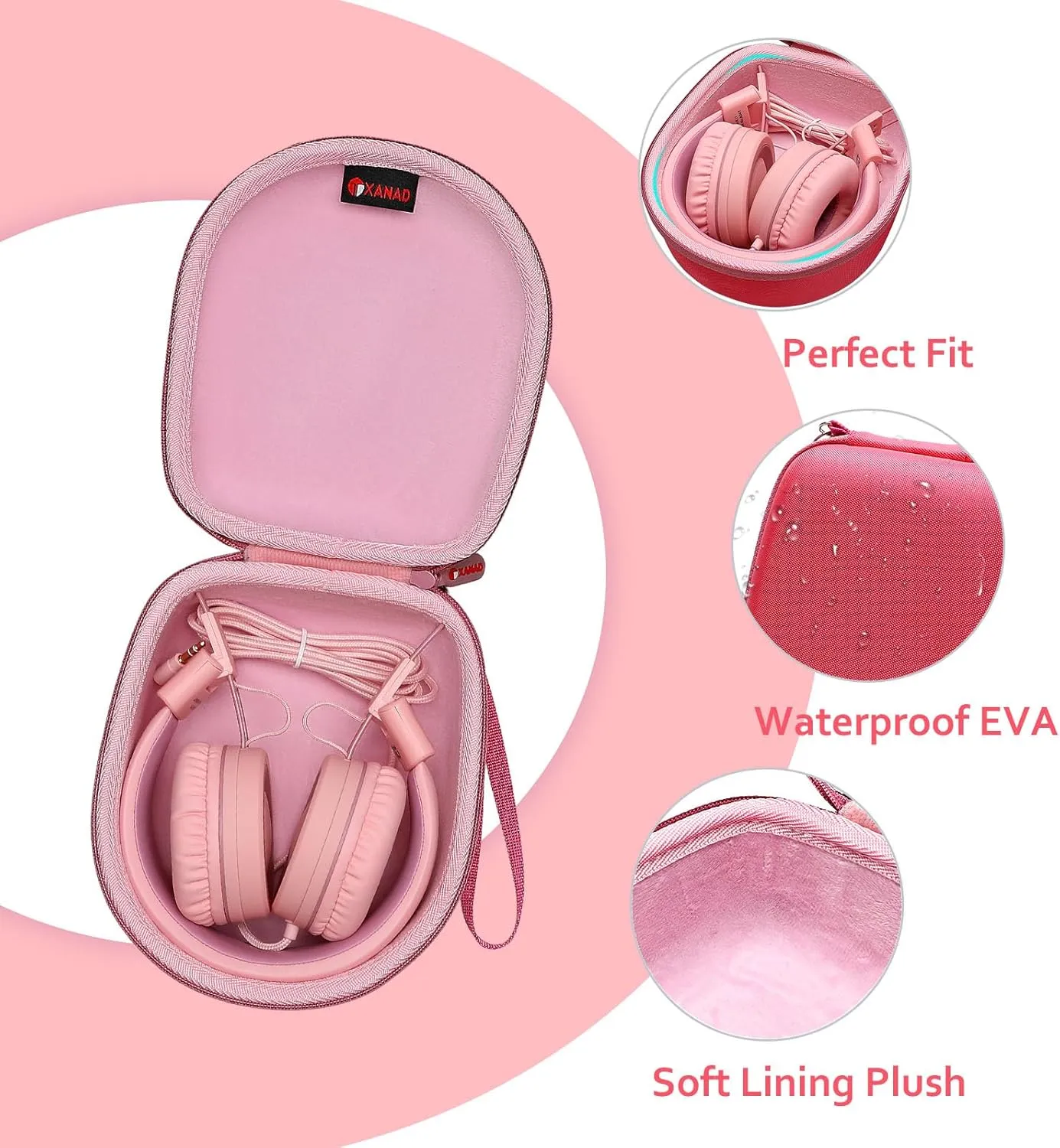 XANAD Pink Case for Noot Products K11, Elecder i37, POWMEE M1, POWMEE M2, Mpow CH8, iRAG J01, Noot Products K22, NIVAVA K8, iClever, Sonitum Kids Headphones (Only Case)