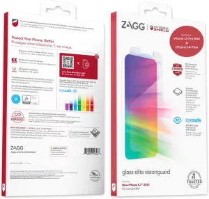 ZAGG InvisibleShield Glass Elite VisionGuard Screen Protector for iPhone 13 Pro Max and iPhone 14 Plus, 5X Stronger Scratch Protection, Blue-Light Filter, Anti-Fingerprint, Easy Install, Clear