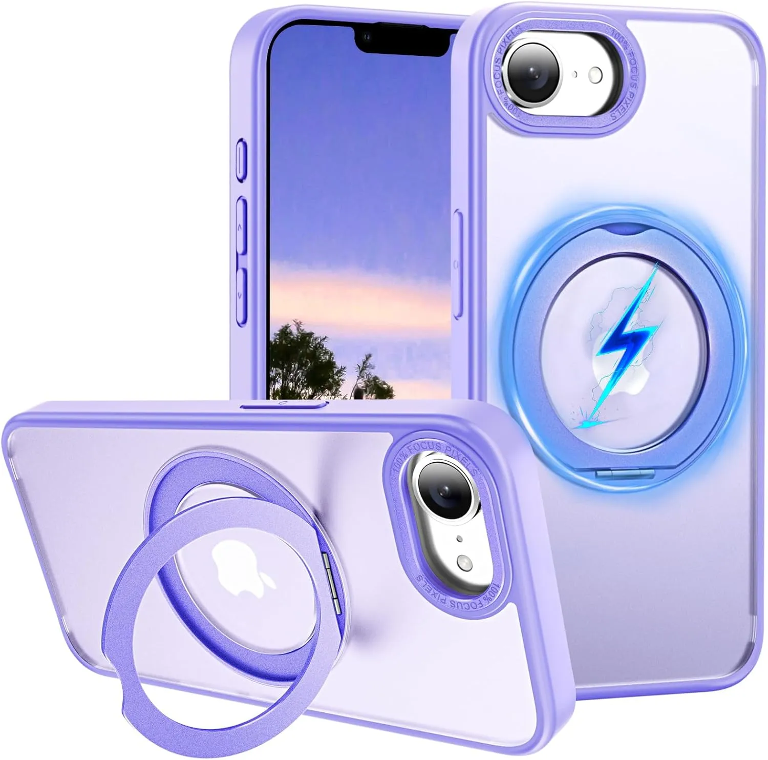 ZHK 360 Rotatable Ring for iPhone 16e Case Magnetic, [Military Grade Drop Proof] [Translucent Frosted Back Panel] Slim Non-Slip Matte Phone Case for iPhone 16e 6.1'', Light Purple